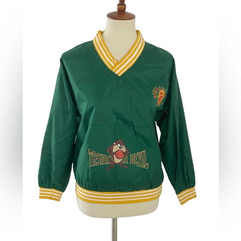 Vtg WARNER BROS FRENCH TOAST Green Tazmanian Devil Pull Over Jacket